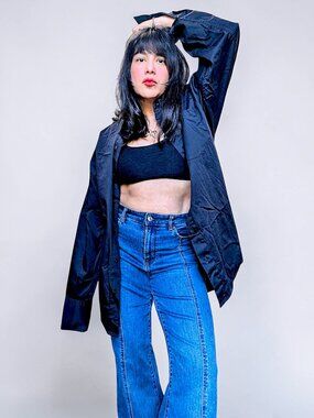 Harley Davidson VTG 90s Hong Kong made minimalist pitch black button down M's L